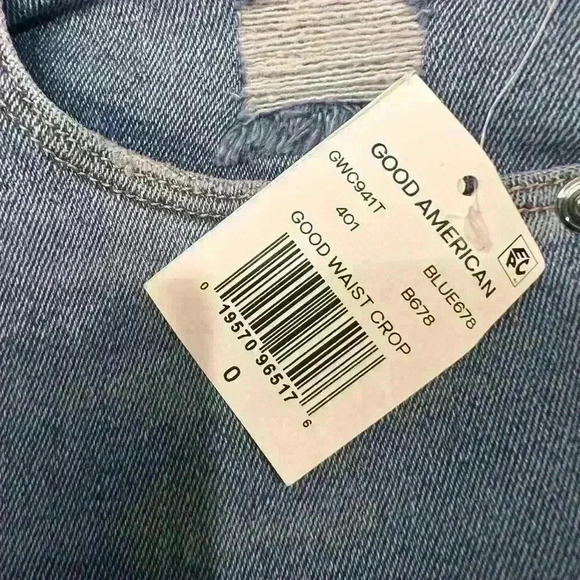 Good American Good Waist High Rise Distressed Crop Jeans blue678 Size 0/25 - Picture 10 of 10